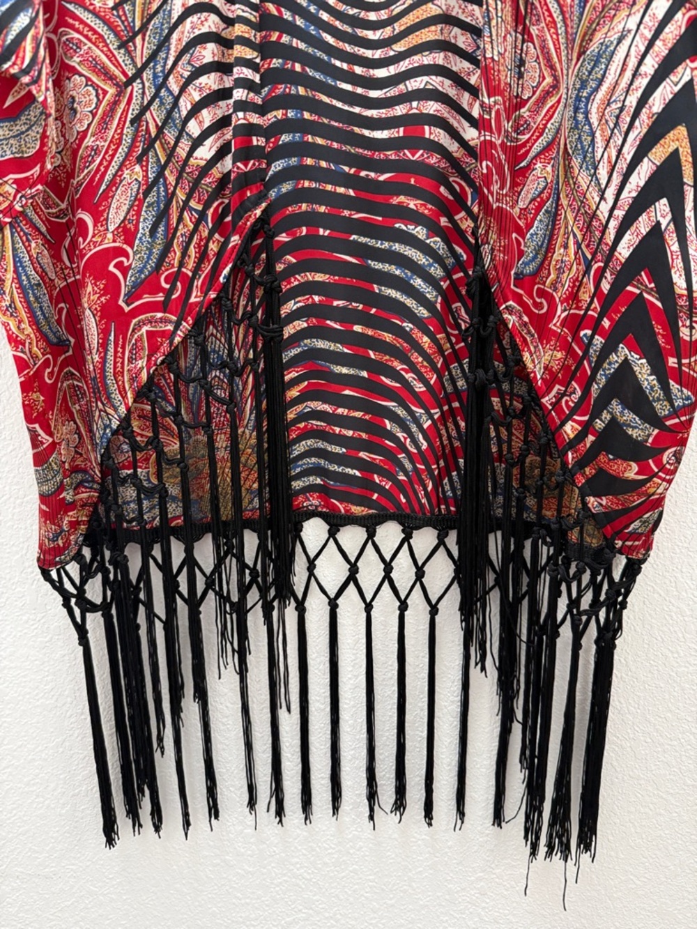 Joseph Ribkoff Red Multicolor Fringe Kimono - Picture 2 of 8